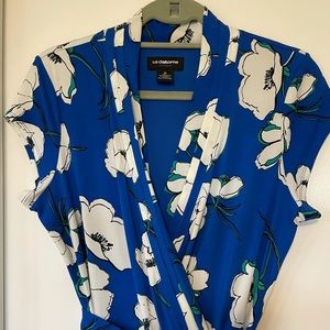 Liz Claiborne Blue Floral Faux-Wrap Dress sz Med